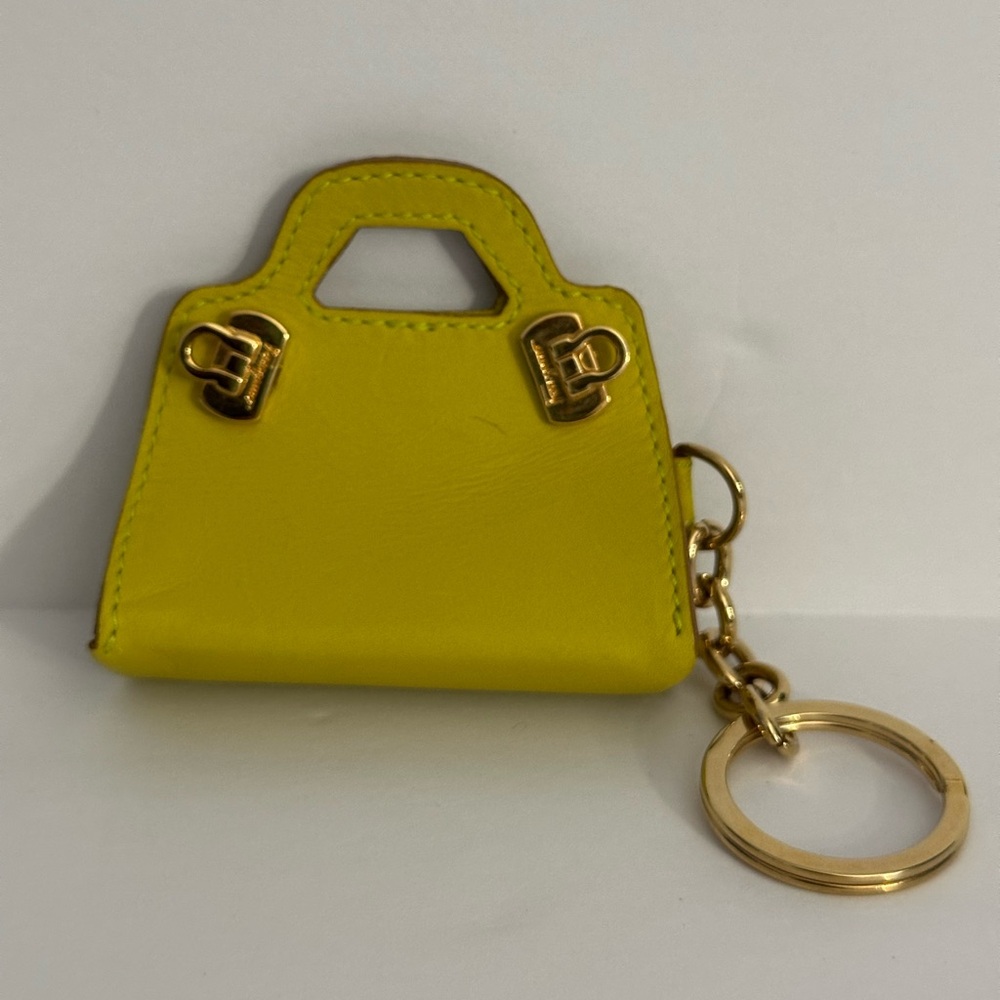Salvatore Ferragamo Leather Keychain Key Ring Bag Charm Purse Yellow Green
